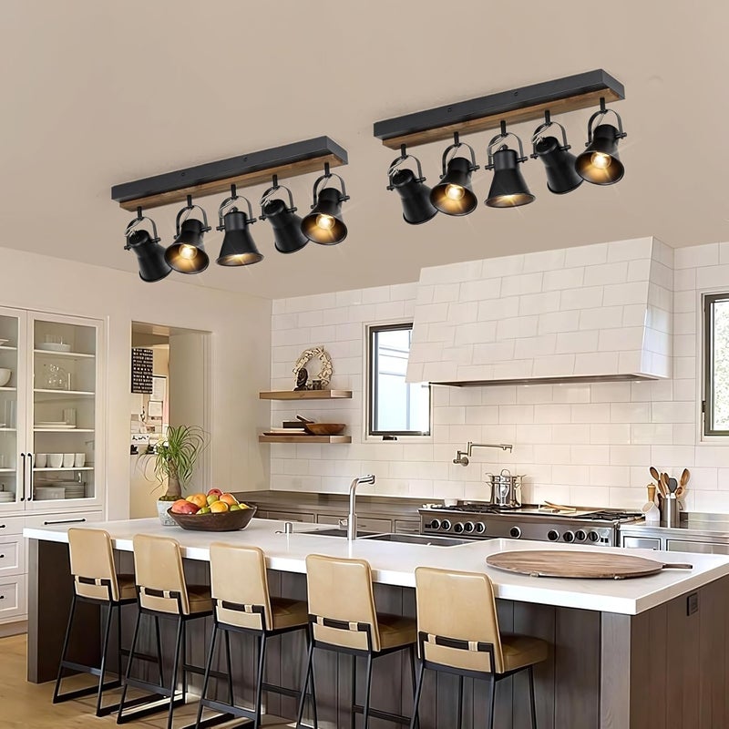 SEEBLEN 5-Light Track Light Fixtures, Adjustable Ceiling/Wall Mount Spotlight, Industrial Black Kitchen Track Lighting for Living Room, Dining Room, Hallway, Bathroom - Image 3